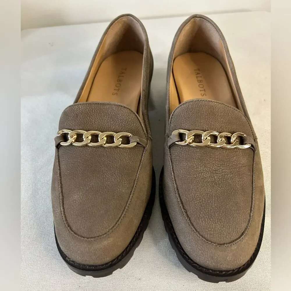 Talbots Women's Cassidy gold chain link Tan Loafers. Size 9